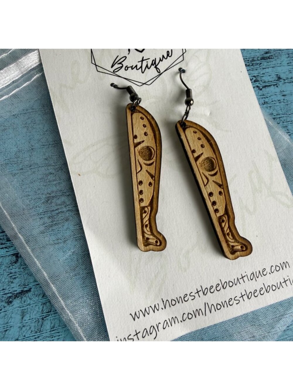 Handmade Jewelry Wooden Laser Cut JASON Knife HORROR Lightweight Earrings